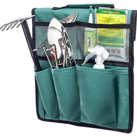 Sac de rangement robuste vert pour chariot de jardin, organisateur d'outils pour chariot utilitaire. (1/3)