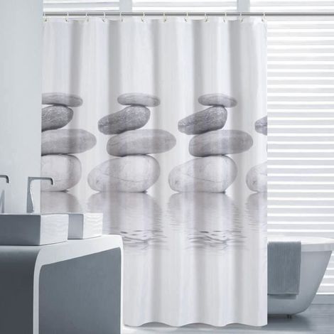 Lifewit Printed Waterproof Pebble Shower Curtain, 180x180cm Grey, with 12 Rings and Hooks (1/4)