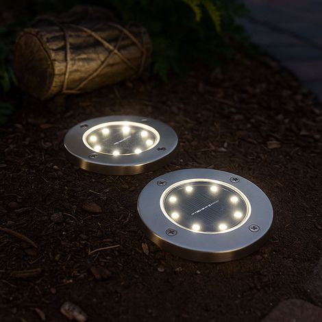 2x Solar Außen Spot Strahler Lampe Edelstahl Wasserfest OUTDOOR Weg-Beleuchtung Garten Terrasse Rasen Auffahrt Erdspieß Boden-Leuchte