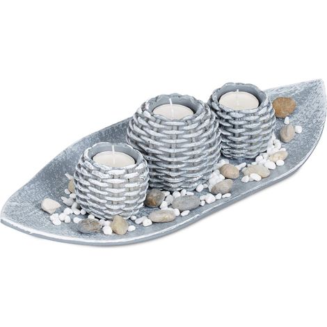 Support Bougie, Belle décoration, Centre de Table, Pierres décoratives, 38,5 cm de Long, Gris (1/5)