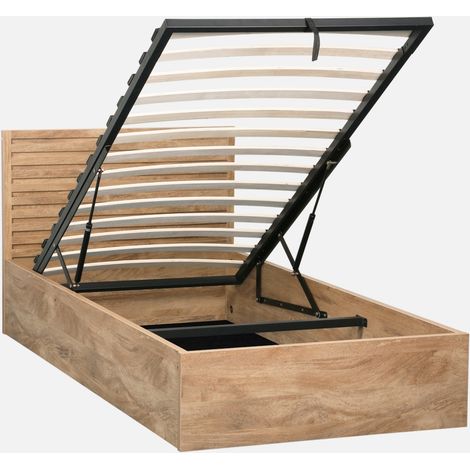 Letto contenitore con rete a doghe e testiera 90x190cm decorazione legno