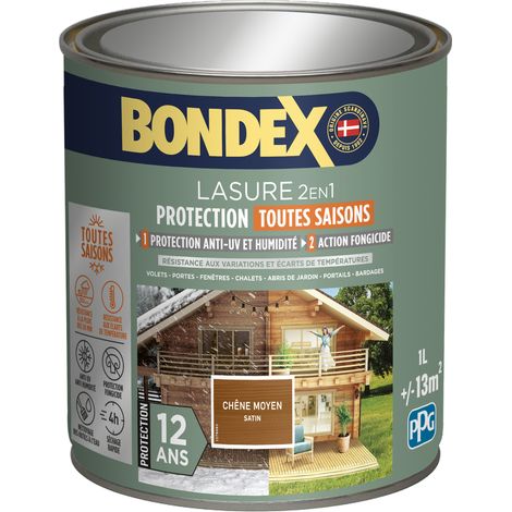 Lasure 2en1 Protection Toutes Saisons 12 ans - 1L - Chêne Moyen - Bondex (1/2)