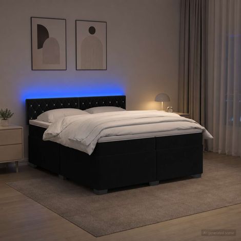 Cama con Base Tapizada, Colchón y Luz LED Negro 200 x 200 cm (1/5)