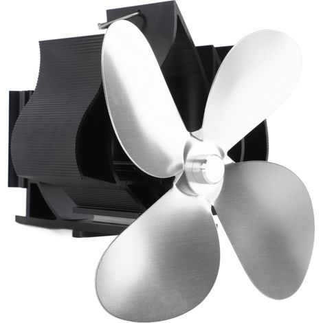 Ventilateur mural pour cheminée, 4 pales, alimenté par la chaleur, pour poêle à bois et foyer à bûches, couleur argent. (1/5)