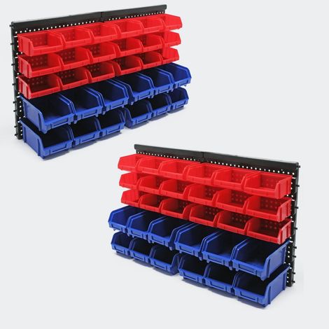 Lot De 2 Étagères Bacs De Rangement Rouges Et Bleus Vis, Clous 30 Boîtes (1/5)