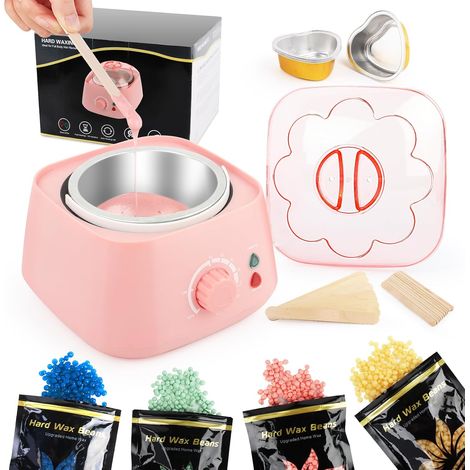 LWMTT Chauffe Cire Épilation 500ml Appareil Cire Epilation avec 400g Perles de Cires - Machine à Cire Épilation Sourcils, Visage, Bikini - Kit Épilation Cires - Rose (1/5)