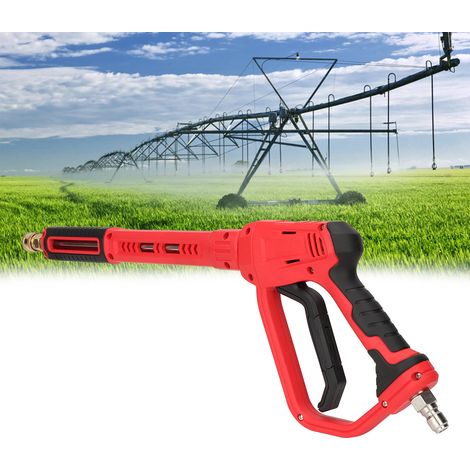 Pistola de alta presión portátil (4000 psi), alcance de pulverización de 10 m, con conexión rápida de 3/8 de pulgada para uso en vehículos y jardines. (1/5)