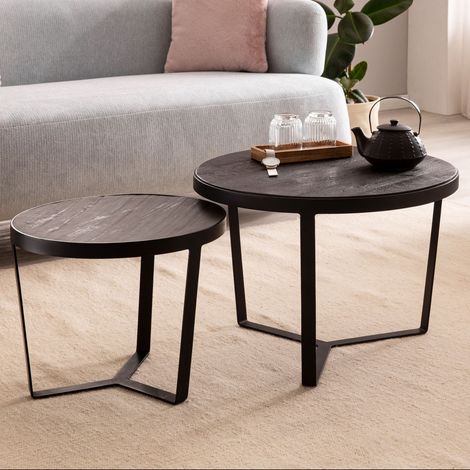 Lot de 2 tables basses gigognes rondes 60 et 44 cm aspect pierre
