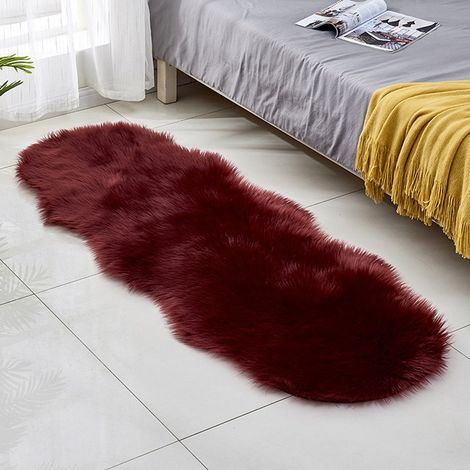 Tapis en fourrure artificielle, acrylique, 160x60 cm, Bourgogne, polyvalent et pratique, pour un usage quotidien