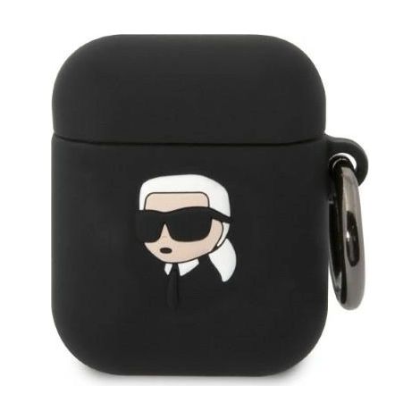 Karl Lagerfeld KLA2RUNIKK AirPods 1/2 Hülle schwarz/schwarz Silikon Karl Kopf 3D (1/3)