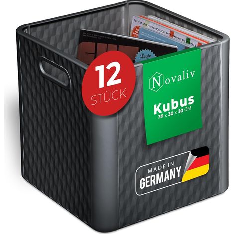 Novaliv 12x Box 30x30x30 cm Boîtes en plastique pour paniers d'étagère Kallax 30x30 Boîte de rangement comme boîtes d'armoire Idéal comme boîtes pour