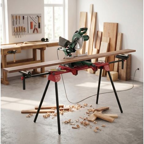 Supporto per troncatrice con bracci e rulli estensibili, pieghevole, portata 150 kg, rosso DESVIAE (1/5)