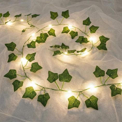 Lichterkette, 2 m Länge, 20 eingebaute LEDs, künstliche Efeublätter, Innendekoration für Hochzeiten und Partys (1/5)