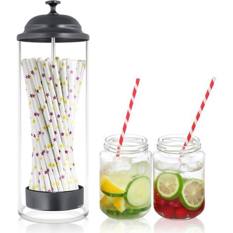 MTTProducts，Dispensador de pajitas de plástico，Soporte para pajitas retro，Organiza tus pajitas，Práctico y elegante，Ideal para fiestas y (1/5)