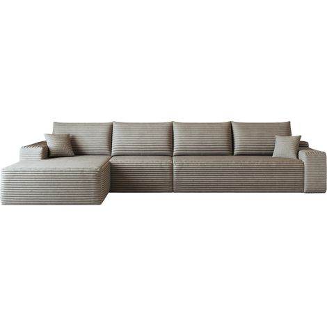 Canapé d'angle modulaire 340 cm avec chaise longue en velours côtelé camel (1/5)