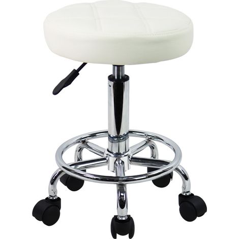 Tabouret pivotant à roulettes réglable en hauteur 49-64cm – Cuir synthétique facile à nettoyer – 5 roulettes pour mobilité – Capacité 110kg – Kktoner
