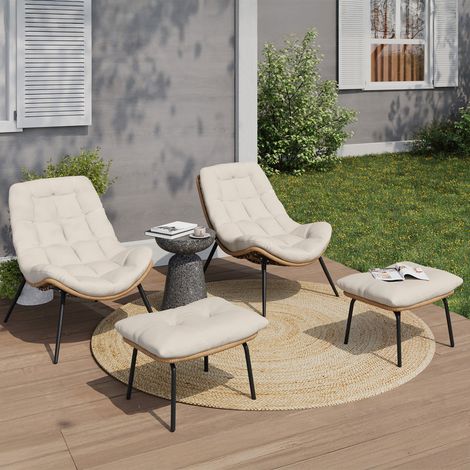 Lote de 2 sillones reclinables LOA efecto ratán con cojines y reposapiés de color crudo