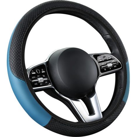 KZQ Funda antiscivolo universale per volante auto, in pelle sintetica, per decorazione temporanea, senza interni in pelle, colore blu (1/3)