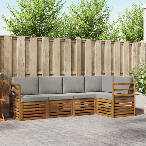 Ecksofa Set 5 pcs Natürlich und Hellgrau Massivholz Akazie (1/5)
