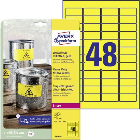 Avery-Zweckform L6103-20 Etichetta a pellicola 45.7 x 21.2 mm Pellicola in poliestere Giallo 960 pz. A tenuta permanent (1/5)