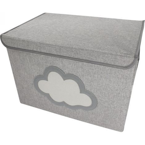 Boîte de rangement coffre à jouets enfant – Dimensions 50 x 35.5 x 35 cm – Tissu Oxford gris nuage avec couvercle et poignées – Monsieur Bébé (1/4)