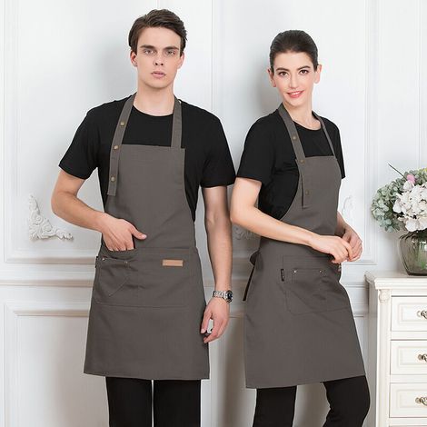 Tablier, Tablier de Cuisine étanche avec Poches, Tablier de Cuisine réglable, Tablier de Barbecue, Tablier à bavette, Tablier de Cuisine de qualité Professionnelle, 67 x 72 cm (Gris) (1/5)
