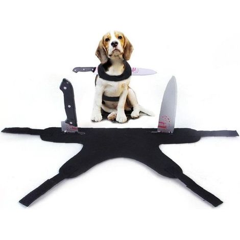 Costume d'Halloween pour animaux de compagnie : gilet ensanglanté avec couteau pour chiens et chats, accessoire de cosplay horrifique, taille S (1/4)
