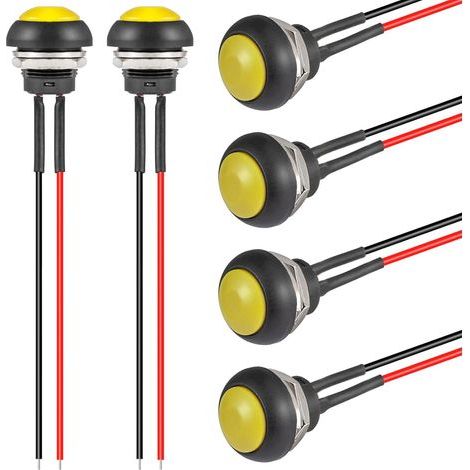 Pulsante a pressione 12MM impermeabile interruttore giallo mini rotondo reset pulsante ON OFF micro momentaneo elettronico interruttori con filo (6 pezzi) (1/5)