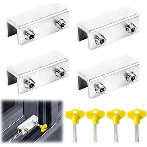 4PCS Serrures de Fenêtre Coulissante, Bloque Fenetre Coulissante, Verrou Baie Coulissante Réglable, Bloque Porte Coulissante, pour Portes et Fenêtres Coulissantes, argenté (1/5)