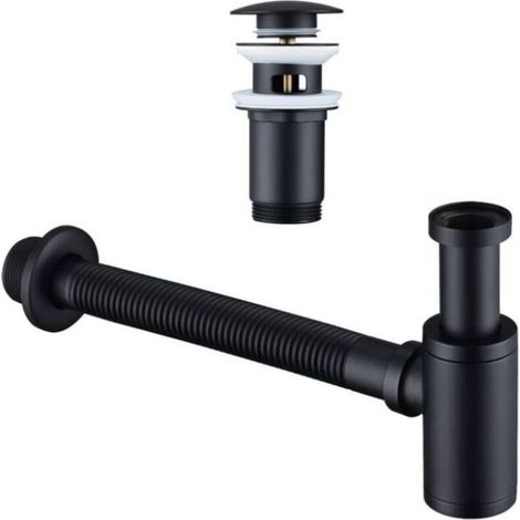 Siphon de lavabo avec bonde de vidage, siphon universel en laiton avec bouchon de lavabo et orifice de nettoyage