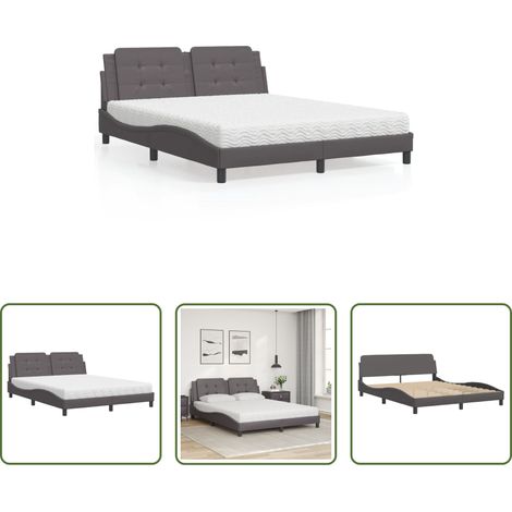 vidaXL Oreiller de tête - Lit avec matelas Zadar gris 160x200 cm similicuir (1/5)