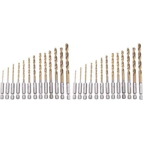 Ensemble de Forets Revêtus de Titane 26Pc HSS ûrTige Hexagonale de 1/4 Pouce (1/5)