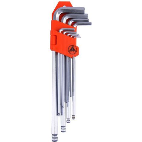 Clés hexagonales mâles à bille, type long, Chrome Vanadium Sr. 9 pièces.