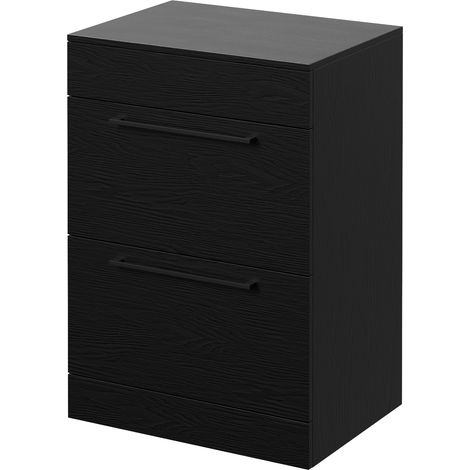 Napoli 460 Nero Oak 600mm 2 Drawer Vanity Unit for Countertop Basins - 600mm - Matt Black 320mm Handle