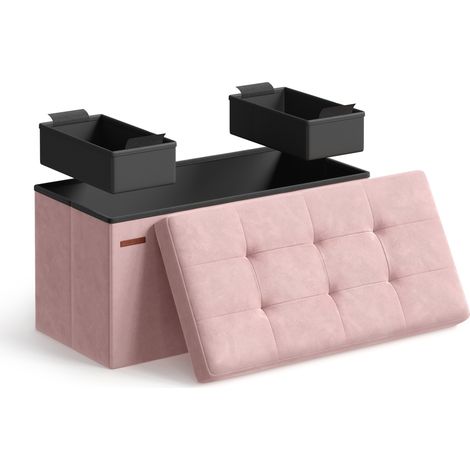 SONGMICS Banc de Rangement, Pouf en Velours, avec Couvercle, avec 2 Boîtes, 38 x 76 x 38 cm, Capacité de Charge 300 kg, pour Couloir, Salon, Chambre, Rose Bonbon (1/5)