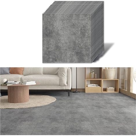 12 x PVC Concrete Effect Grey Vintage Tile Adhesive Floor Bathroom Tiles Adhesive Kitchen Waterproof Tiles Garage Stickers Living Room Tiles 1.5 mm 30 cm x 30 cm (1/5)