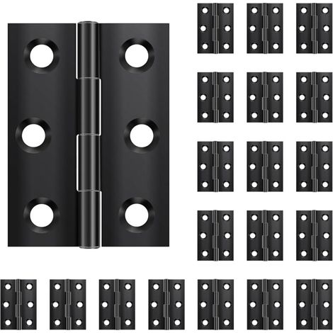 Lot de 20 charnières pliables 44 mm × 31 mm, en acier inoxydable, noires, petites charnières, pour portes, fenêtres, armoires avec 60 vis
