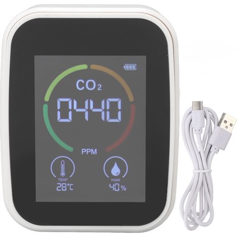 Moniteur de qualité de l'air intérieur - Détecteur de CO2 (dioxyde de carbone) - Mesure de la température et de l'humidité de l'air - Blanc (1/5)