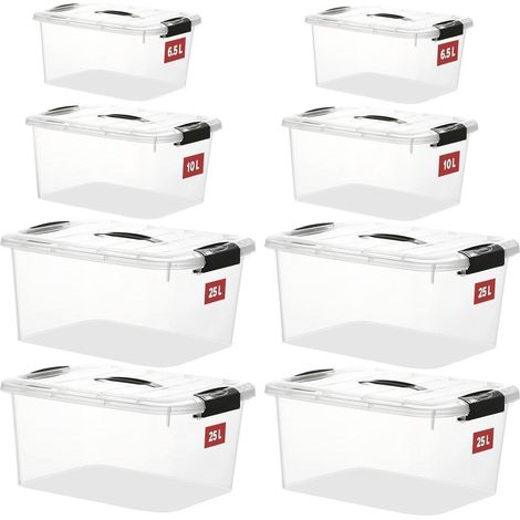 8er Set Aufbewahrungsboxen mit Deckel, stapelbar, transparent, verschiedene Größen (1/5)