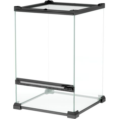 12-Liter-Glas-Terrarium für Reptilien, 20 x 20 x 30 cm, Deckel aus schwarzem Metallgitter