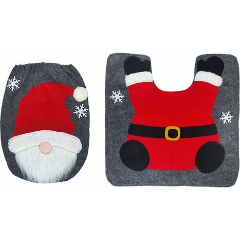 Housse de siège de Toilette de Noël Couverture De Toilette De Noël Ensemble De Tapis De Salle De Bain Couverture De Toilette À Motif De Père Noël (Color : Red, Size : 36  54cm),- Lefou (1/4)