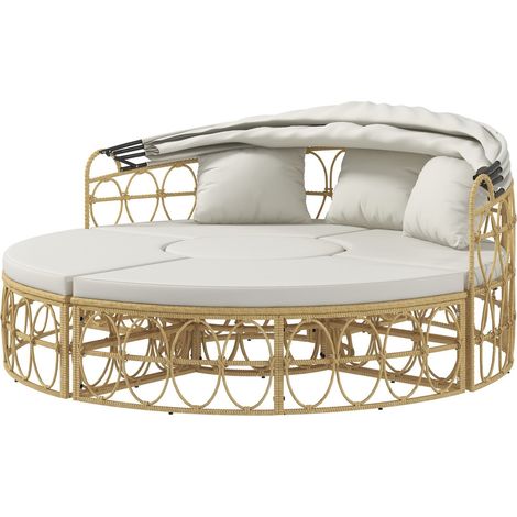 Muschel Gartenmöbel-Set Mit Klappbarem Verdeck & Couchtisch, Zweisitzer, Creme