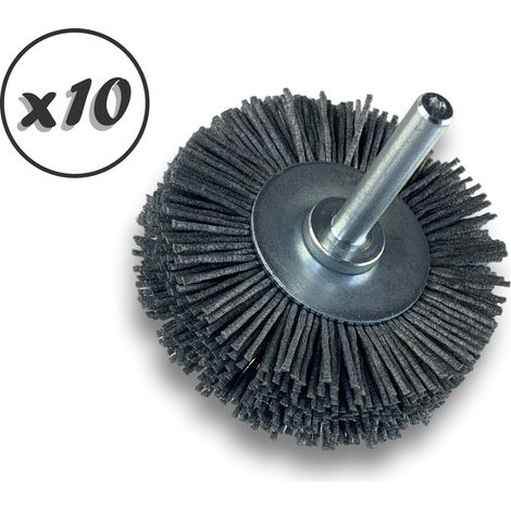 Brosse circulaire sur tige Ø 60 mm 1/2/3 rangs NYLON abrasif grain 120 - Quantité x10 - Ø 60 mm - 2 rangs - Grain 120 (1/5)