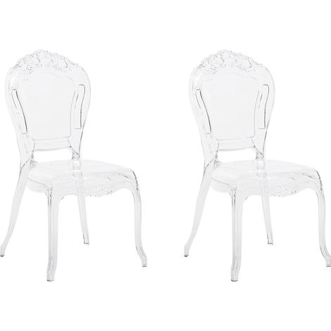 Beliani – Lot de 2 chaises transparentes en polycarbonate – Style glamour empilable – Hauteur d'assise 45 cm – Pour salle à manger et intérieur vintage (1/5)