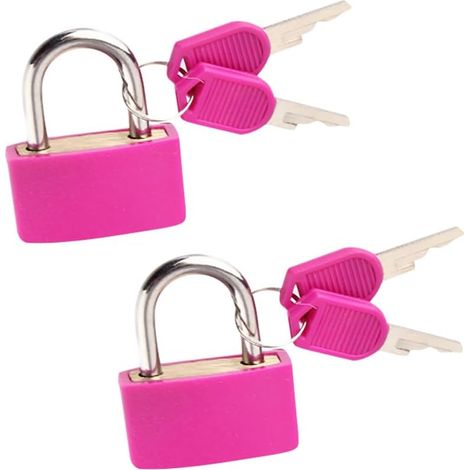 Lot de 2 grands cadenas de 42 mm avec clés pour casier de gym en cuivre robuste pour valise, bagages, sac à dos, rose vif (1/5)