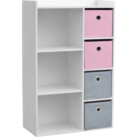 Bibliothèque enfant 3 niches 4 paniers amovibles – Dimensions L. 62 x l. 29,5 x H. 96 cm – Panneaux de particules avec finition polyuréthane – Urban Living
