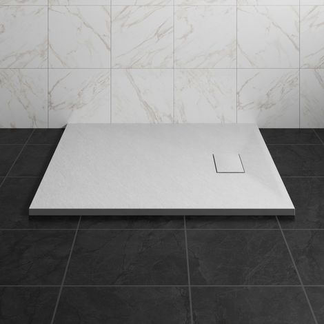 NRG 1000 x 900mm SMC White Rectangle Slate Effect Bathroom Shower Tray (1/5)