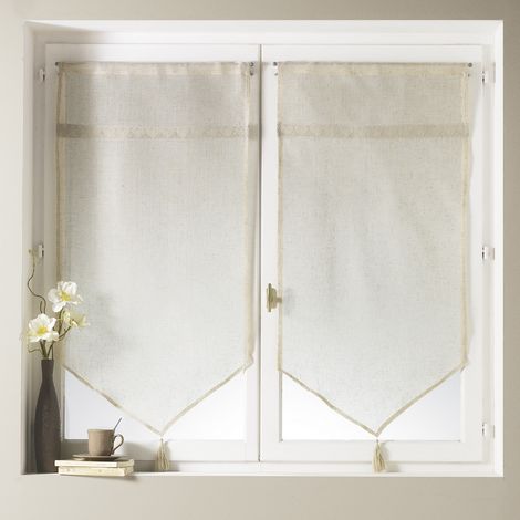 Paire de voilages à parement en macramé cœurs Naturel 60x120 cm (1/2)