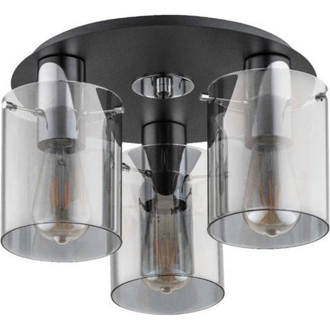 Alfa ATMAN Glamour Chrome & Black Metal Ceiling Lamp 3xE27 15W Flush Mount Plafond, 36cm Diameter, 22cm Height, Dimmable with Suitable Bulbs for Living Room, Bedroom, Dining Room