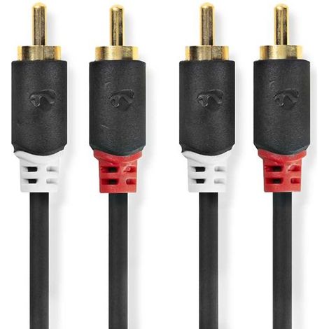 Cable de audio estéreo 2x RCA macho 2x RCA macho con recubrimiento de oro 0,5 m redondo color antracita caja - Nedis